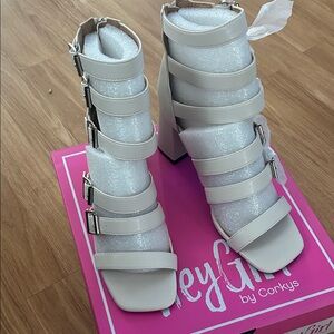 Corkys Cream Multi-Buckle Heels